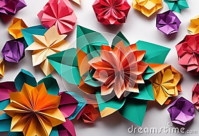 AI generated illustration of colorful kusudama flowers on a gray background Cartoon Illustration