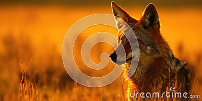 AI generated illustration of a coyote in the middle of a lush green grassy field Cartoon Illustration