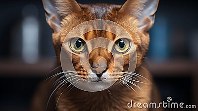AI generated illustration of a curious-looking Abyssinian cat staring into the lens Cartoon Illustration