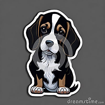 AI generated illustration of a cute cartoon sticker of a brown and white puppy Cartoon Illustration