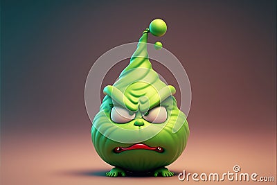 AI generated illustration of a cute funny 3D green Grinch character Cartoon Illustration