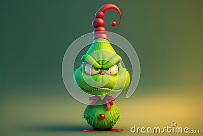 AI generated illustration of a cute funny 3D green Grinch character Cartoon Illustration