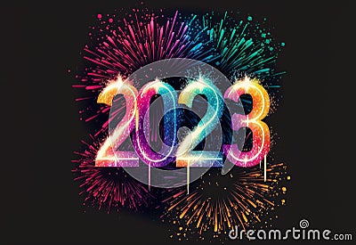 AI generated illustration of a dazzling display of 2023 fireworks illuminated the night sky Cartoon Illustration