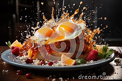 AI generated illustration of a delicious and nutritious breakfast of eggs and assorted vegetables Cartoon Illustration