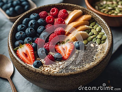 AI generated illustration of a delicious oatmeal bowl with ripe berries Cartoon Illustration
