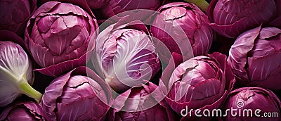 AI-generated illustration of a display of vibrant red cabbages Cartoon Illustration