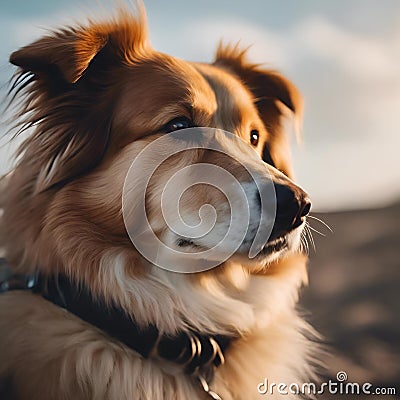 AI generated illustration of a dog standing on the sandy beach, staring into the distance Cartoon Illustration