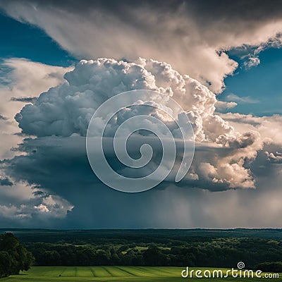 AI generated illustration of A dramatic sky full of ominous storm clouds Cartoon Illustration