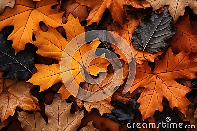 AI generated illustration of a fall landscape featuring a variety of autumn leaves Cartoon Illustration