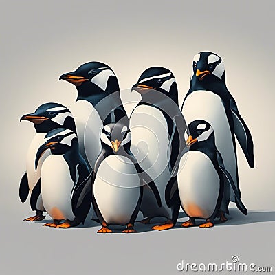 AI generated illustration of a family of penguins on a white background Cartoon Illustration