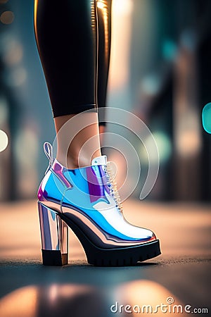 AI generated illustration of a female edgy girl wearing a shiny reflecting shoes with high heel Cartoon Illustration