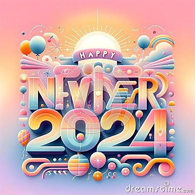 AI generated illustration of a festive, cheerful New Year Eve scene featuring vivid colors Cartoon Illustration