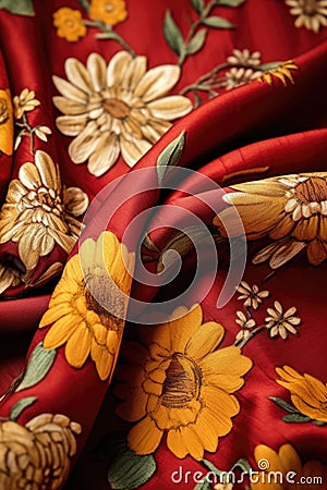 AI generated illustration of a field of sunflowers against a deep red background Cartoon Illustration