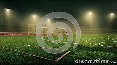 AI generated illustration of football pitch with illuminated lamp posts Cartoon Illustration