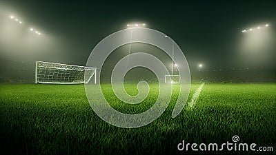 AI generated illustration of football pitch with illuminated lamp posts Cartoon Illustration