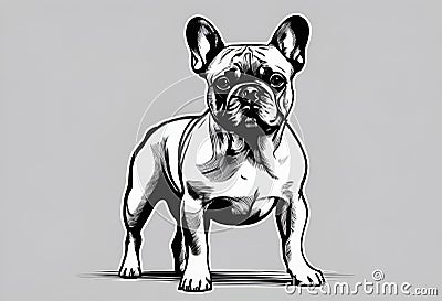 AI generated illustration of a French Bulldog in grayscale Cartoon Illustration