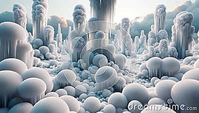 AI generated illustration of a frosty wintery landscape Cartoon Illustration