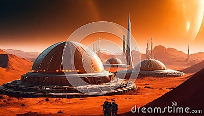 A space colony on a red planet Cartoon Illustration