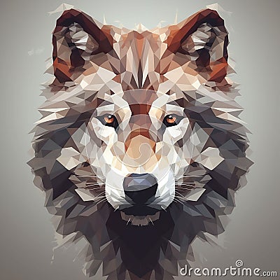 AI generated illustration of a geometric polygonal portrait of a wolf Cartoon Illustration