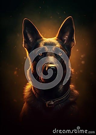 AI generated illustration of A German Shepherd standing in the spotlight, looking at the camera Cartoon Illustration