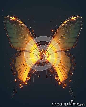 AI generated illustration of a glowing butterfly with folded wings and sparkling beauty Cartoon Illustration
