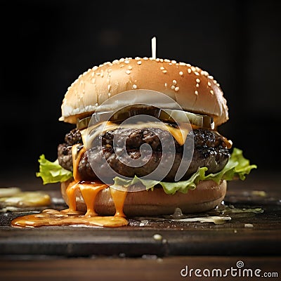 AI generated illustration of a a greasy hamburger Cartoon Illustration