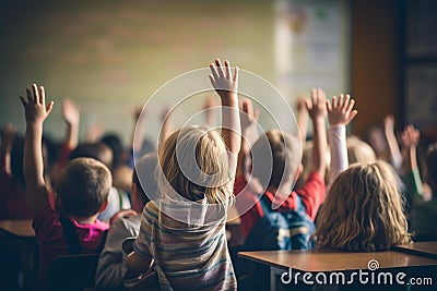 some kids raising their hands to answer an answer in class Cartoon Illustration