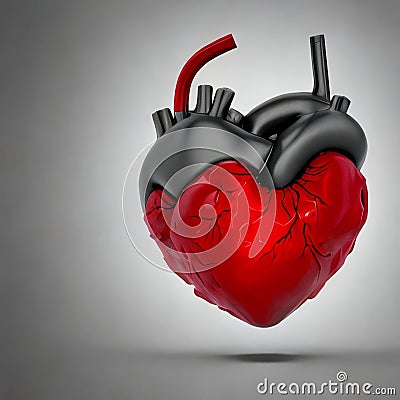 AI generated illustration of a half-metal heart on a grey background. Cartoon Illustration