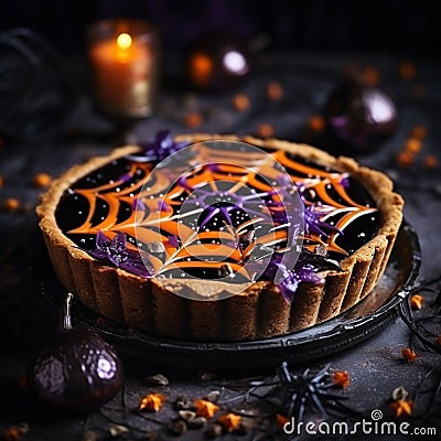 AI generated illustration of Halloween cakes with Halloween decorations with a blurry background Cartoon Illustration