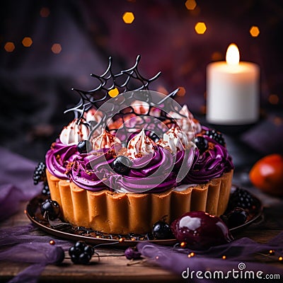 AI generated illustration of Halloween cakes with Halloween decorations with a blurry background Cartoon Illustration