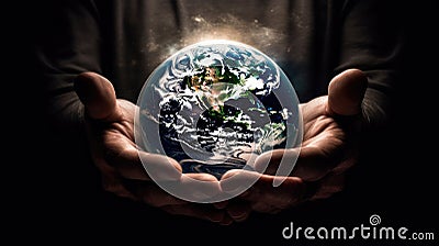 AI generated illustration of the hands firmly grasping a globe in hands Cartoon Illustration