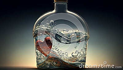 AI Generated illustration from red heart closed in bottle with heartd splash Cartoon Illustration