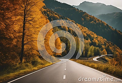 AI generated illustration of a highway winding its way through a stunning mountainous landscape Cartoon Illustration