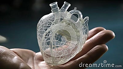 AI generated illustration of a human holding a transparent plastic heart Cartoon Illustration
