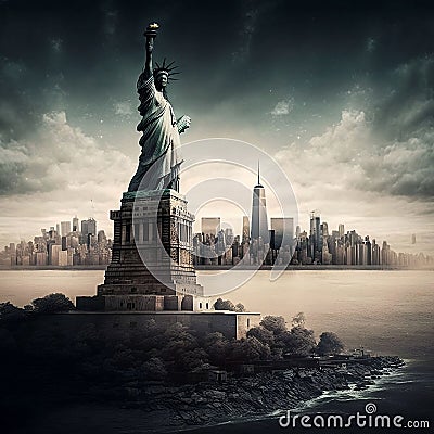 AI generated illustration of the iconic Statue of Liberty in New York City, USA Cartoon Illustration
