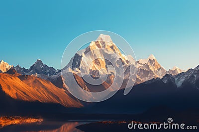 AI generated illustration of Idyllic winter scene showcasing a majestic mountain range Cartoon Illustration
