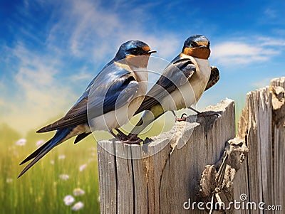 Barn Swallow on a fence Cartoon Illustration