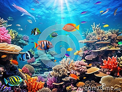 Beautiful coral reef Cartoon Illustration