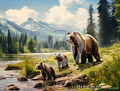 Brown bears in the Cartoon Illustration