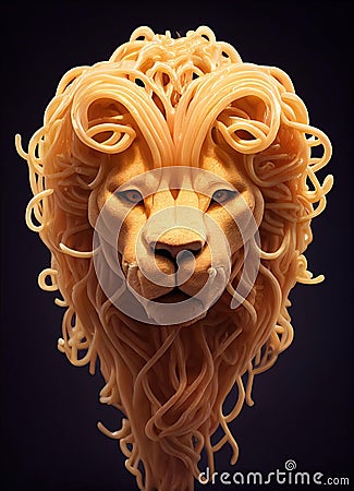 a carved animal head with spaghetti noodles on it's forehead Cartoon Illustration