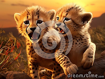 Cheetah Cubs Cartoon Illustration