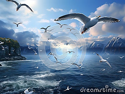 Flying seagulls Cartoon Illustration