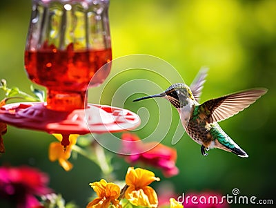 Humming bird feeding Cartoon Illustration