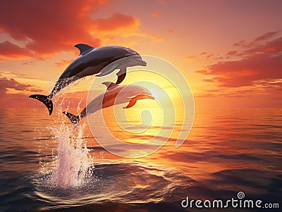 Jumping Dolphins Cartoon Illustration