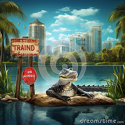 No Fishing Sign Cartoon Illustration