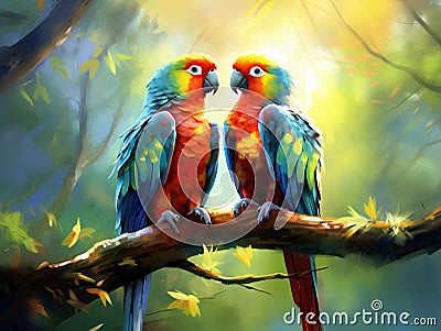 Pair of parrots Cartoon Illustration