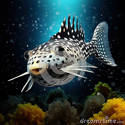 Spotted puffer fish Cartoon Illustration