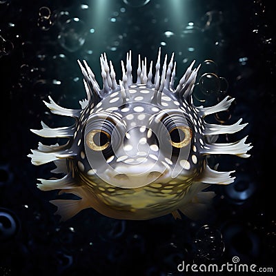 Spotted puffer fish Cartoon Illustration
