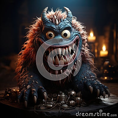 AI-generated illustration of An intimidating, shaggy monster with its mouth open Cartoon Illustration