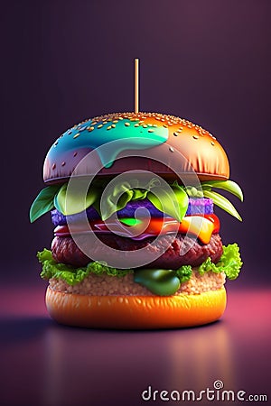 AI generated illustration of an isolated delicious-looking hamburger Cartoon Illustration